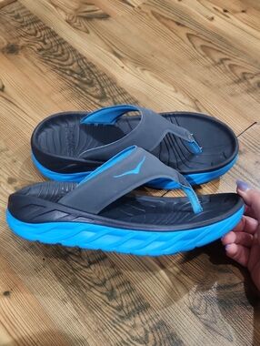 Hoka One ORA Recovery Flip Flop Gray Blue Cushion Support Thong Sandal Womens 9
